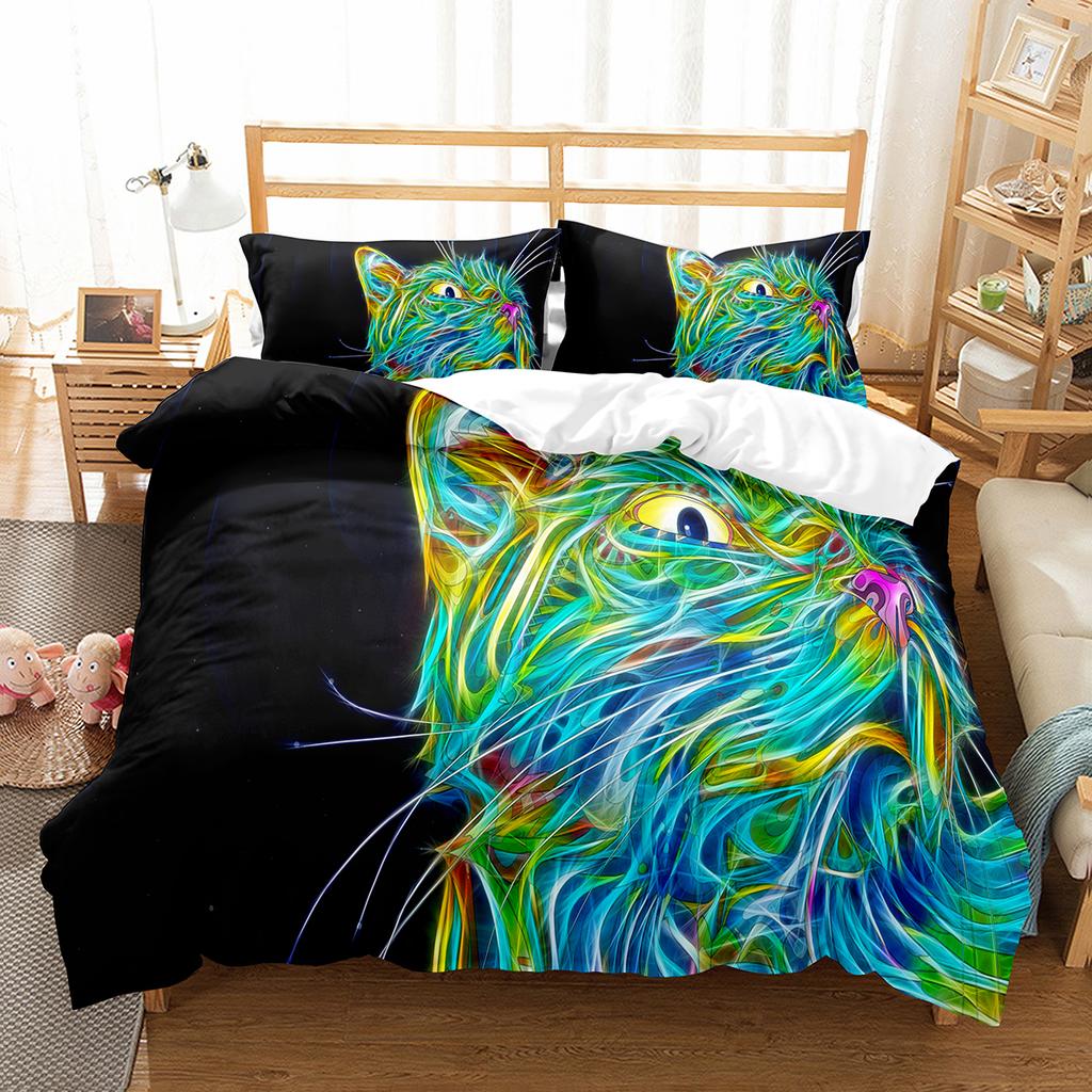 Kočičí povlečení na přikrývku Sada Vzor domácích koček Jednolůžková ložní souprava Roztomilé kotě Pro chlapce Polyester Záhadná Roztomilá kočka King Size Povlak na přikrývku