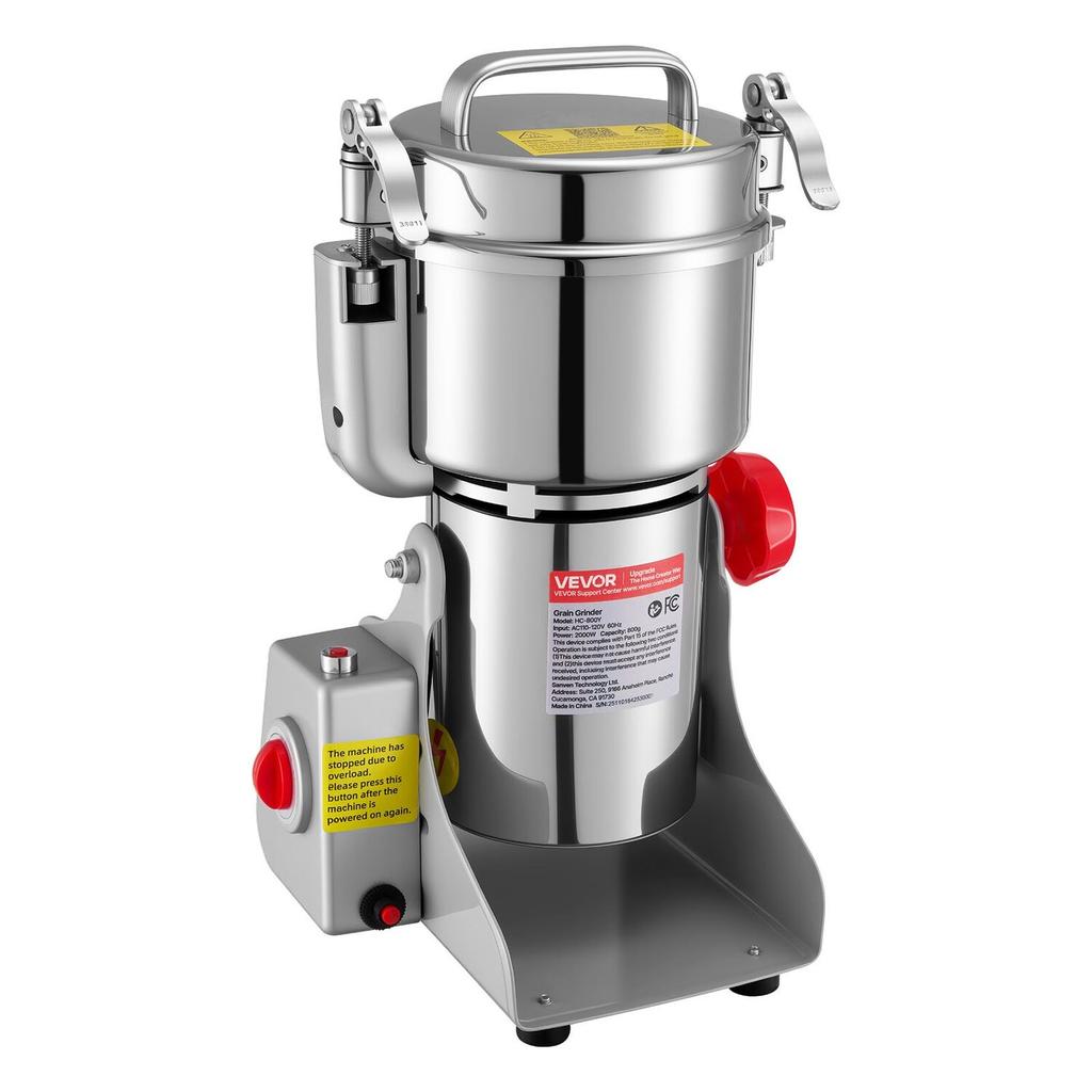 Electric Grain Mill Grinder, 800g Commercial Spice Grinders, High Speed 2100W Stainless Steel Pulverizer Powder Machine, for Dry Grains, Spices,