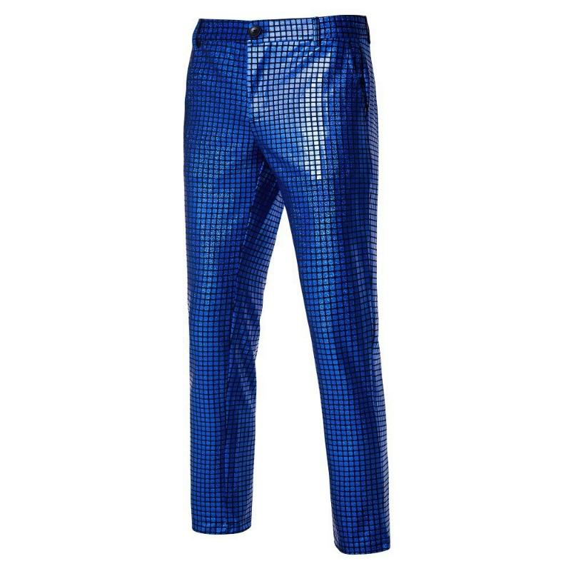 

Men s Red Metallic Grid Dress Pants Shiny Straight Leg Trousers for Party & Stage S синий