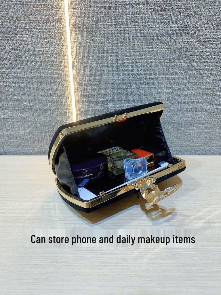 Rhinestone Buckle Velvet Evening Clutch with Chain - Perfect for Cheongsam