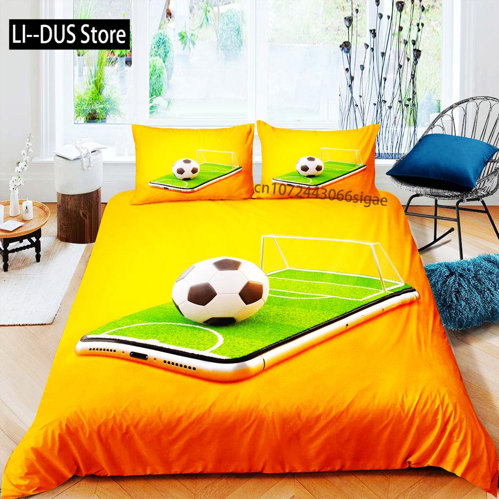 Green Football Field King Queen Duvet Cover Soccer Field Comforter Cover Boys Men Sport Games Bedding Set Polyester Quilt Cover