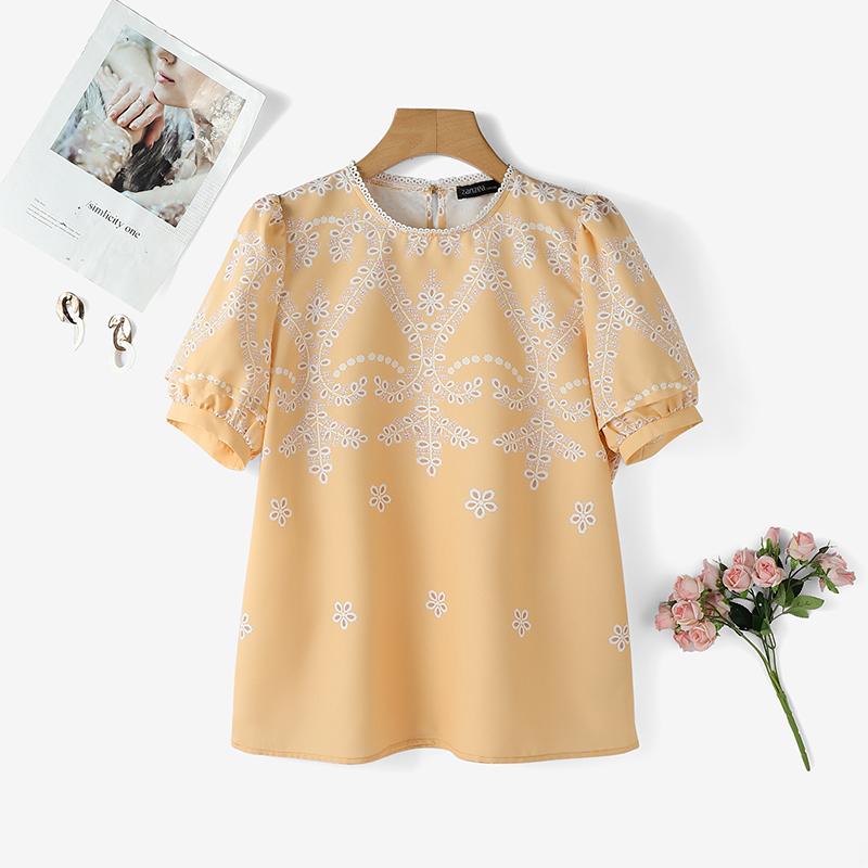 

ZANZEA Women Casual Round Neck Short Sleeve Print Blouse 5XL хакі
