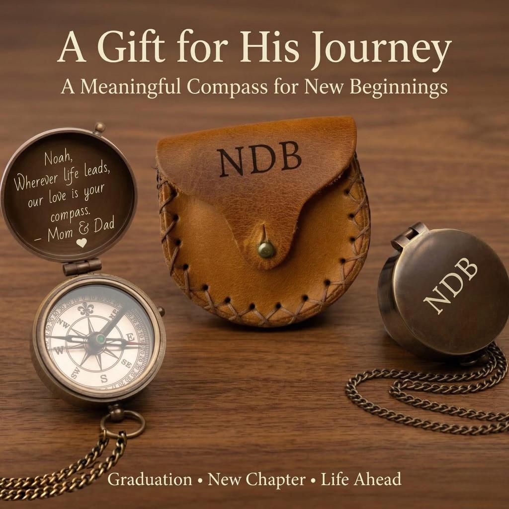 Personalized Brass Pocket Compass Gift for Son Grandson Graduation Keepsake