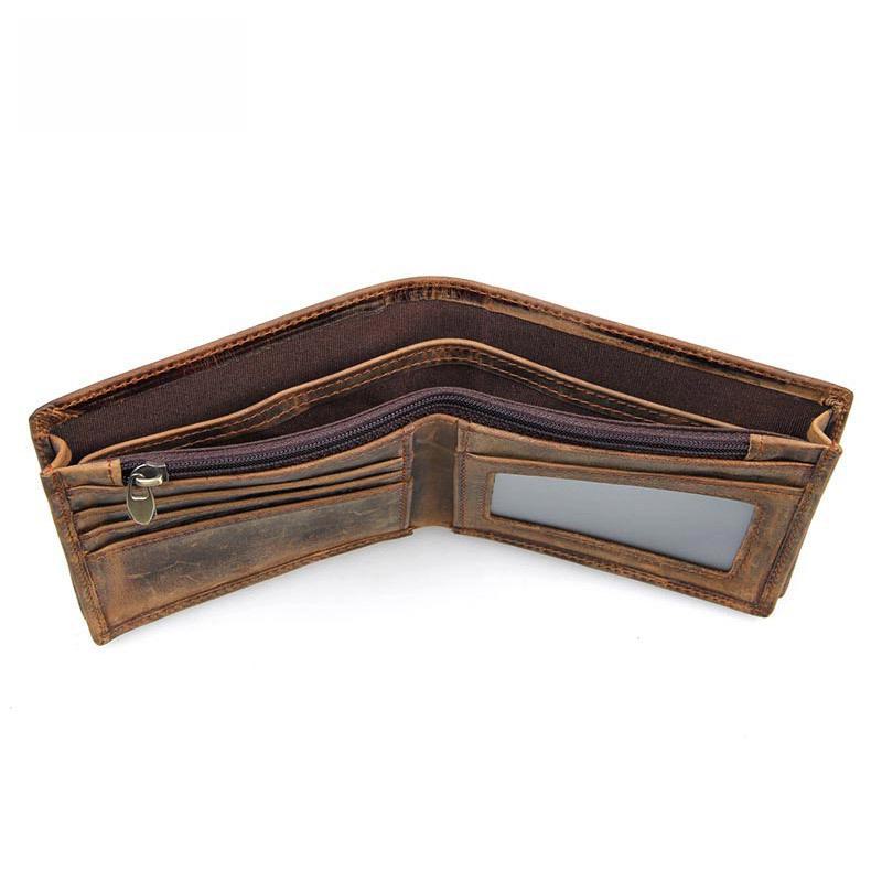 Carteira Masculina Jiamida em Couro Crazy Horse com RFID - Carteira Curta Genuína