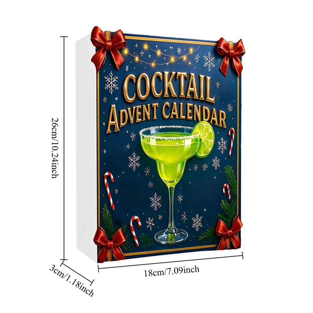 Cocktail Christmas Advent Calendar 2025 Xmas Gifts with 2D Flat Cocktail Ornaments Christmas Countdown Calendar Home Decoration