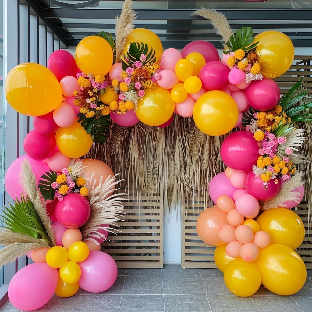 Yellow Pink Balloon Garland - Double Stuffed Baby Pink Peach Balloons Different Sizes Pastel Coral Balloon Arch Kit For Birthday Summer Baby Shower