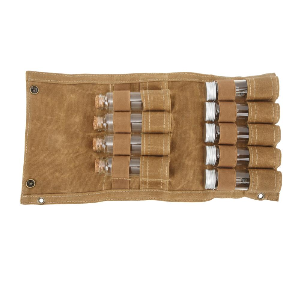 Seasoning Bottle Storage Bag Portable Camping Spice Kit with 9 Spice Jars for Outdoor Camping BBQ Picnic