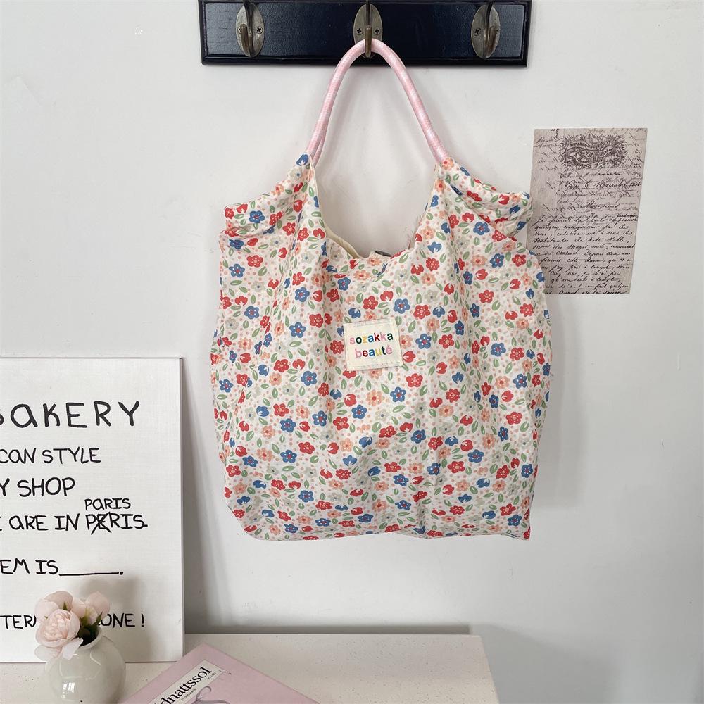 New Large Capacity Korean Floral Canvas Women s Beach Handbag розовый/цветочный