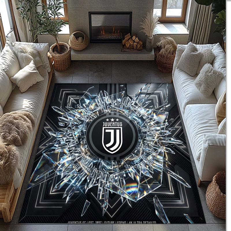 Juventus FC bedruckter Flanell-Teppich rutschfest weicher Polyester-Bodenbelag Indoor-Dekormatte für Schlafzimmer Wohnzimmer Sofa