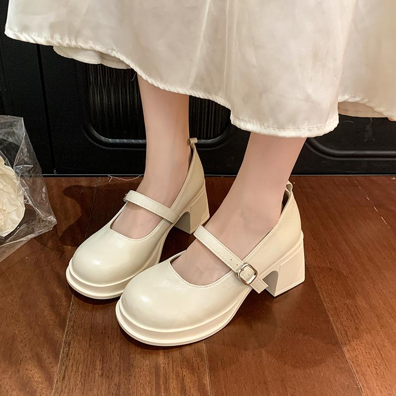 Fashion Block Heel Mary Jane Shoes Autumn New Round Toe Shallow Mouth One Strap Platform Non-Slip Wear-Resistant High Heels