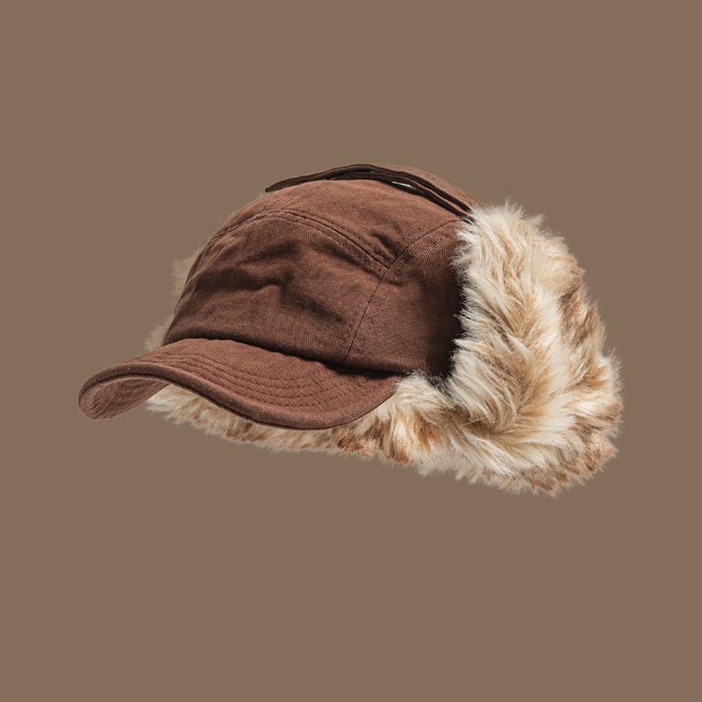 Windproof Lei Feng Hat Plush Earflap Ski Headwear Retro Style Ski Pilot Cap For Men and Women