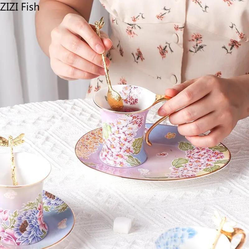 Luxury Ceramic Mug Saucer Retro Afternoon Tea Coffee Cup Saucer Sets Couple Cup Set Home Creative Drinkware Mugs New Home Gift