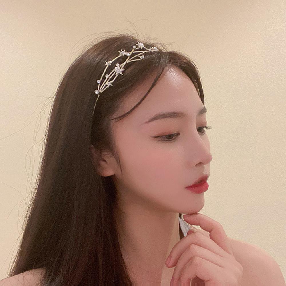 Headwear Non-slip Girls Rhinestone Women Crystal Hairbands Braided Tool Hollow Leaves Star Headband