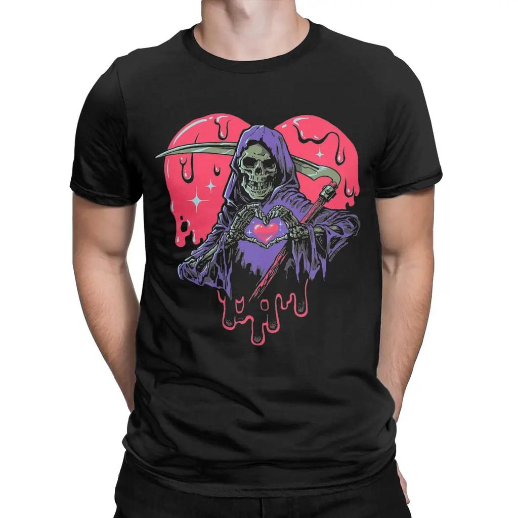 Men's Heart Hands Halloween Skull Grim Reaper T Shirts Cotton Clothes Hipster Short Sleeve O Neck Tee Shirt 4XL   T-Shirts