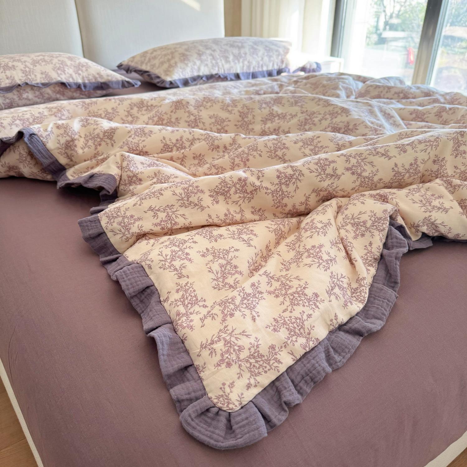 

Cotton Double Yarn 4Pcs Set French Girl Heart Lace Lace Cotton Spring And Summer Kit 1.2 m 3pc quilt 1.5*2m