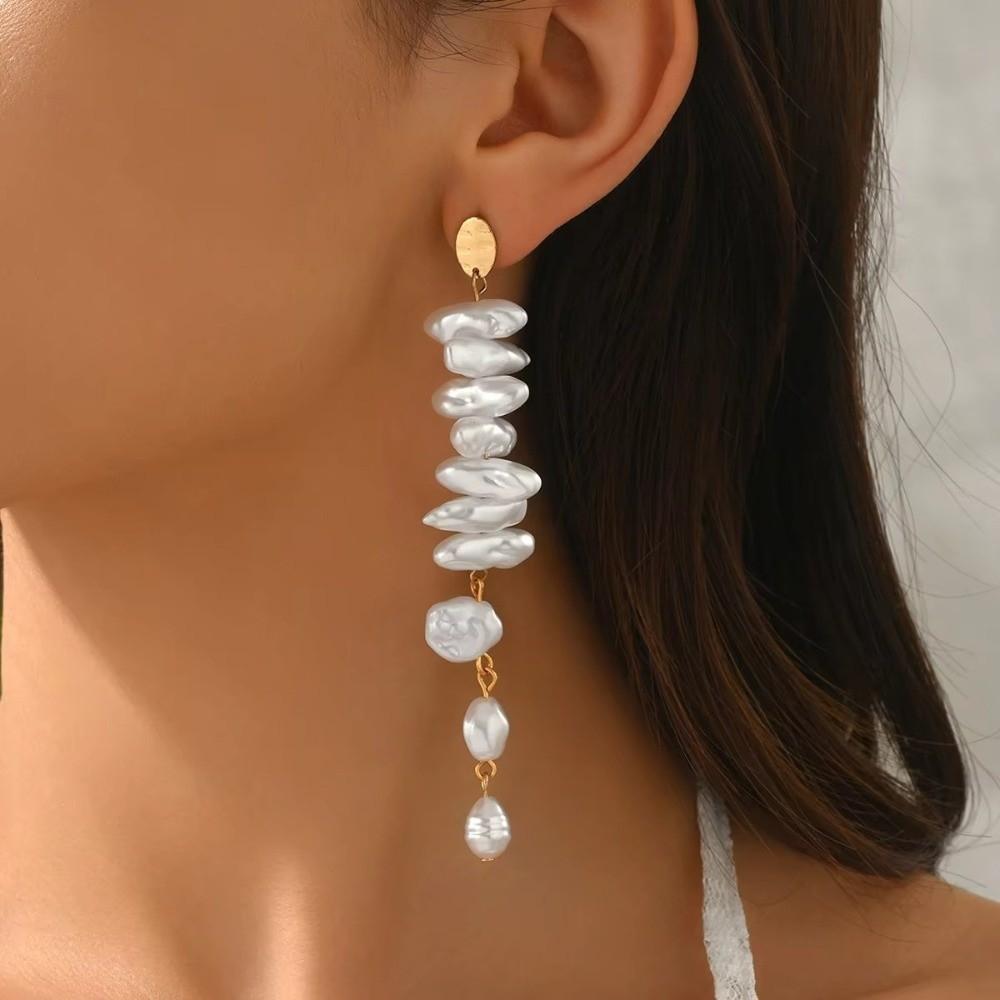 Fashion Pearl Flower Christmas Earrings Snowflake Design Irregular Christmas Tree Necklace White Long Tassel Earrings Women Gift