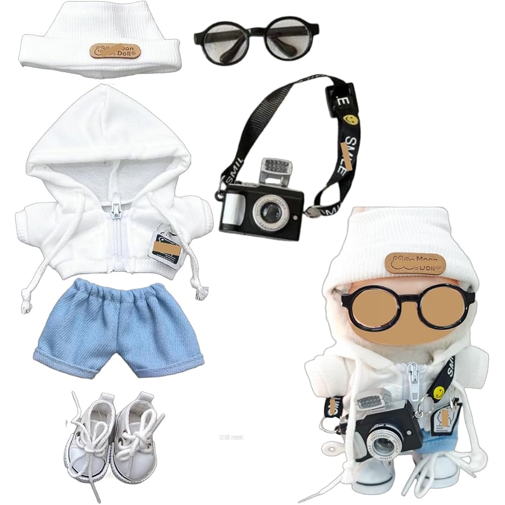 

HXLGR Doll Fashion Set for 15-17cm Dolls 6 Pieces White Sweatshirt Clothes and Accessories