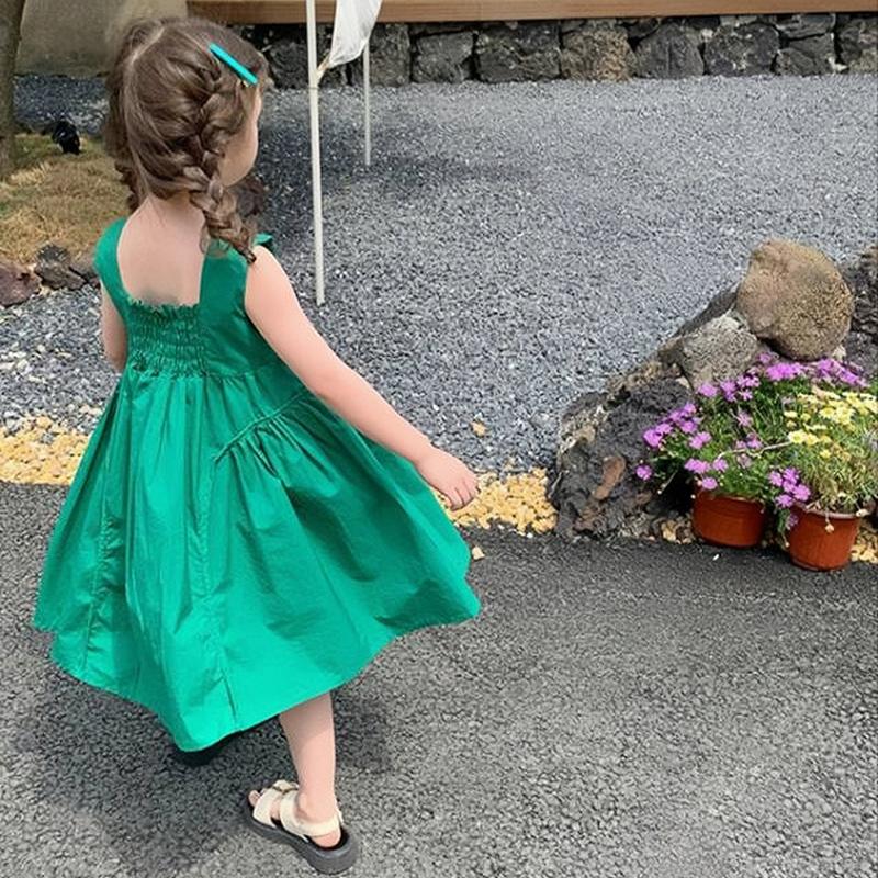 Dívčí jednobarevné šaty bez rukávů Roztomilé princeznovské šaty