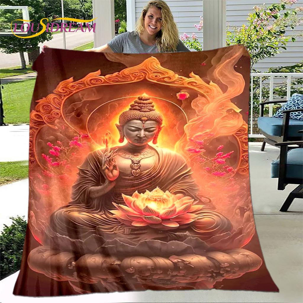 3D Šákjamuni Buddha Guanyin Bódhisattva Buddhismus Víra Náboženství Deka Měkká deka pro domácnost Modlete se Ložnice Postele na pohovku