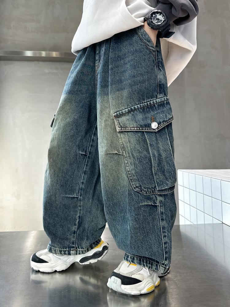 Boys' Autumn 2025 Loose Fit Wide-Leg Workwear Jeans for Kids