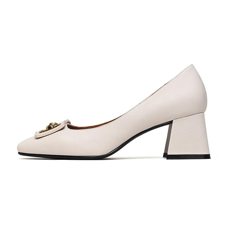 

Версия от кутюр OEM ретро стиль металлическая пряжка светлый рот высокий каблук туфли-лодочки темпераментная квадратная голова толстый каблук повседневная женская обувь ODM 35 бежевый