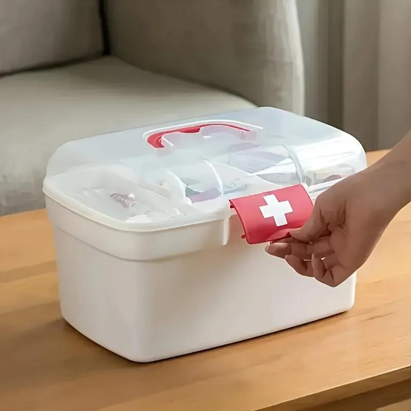 Portable Storage Box, a Household Safe Plastic Organizer, Featuring a Double-Layered Compartment /Quick Retrieval/Household Safe