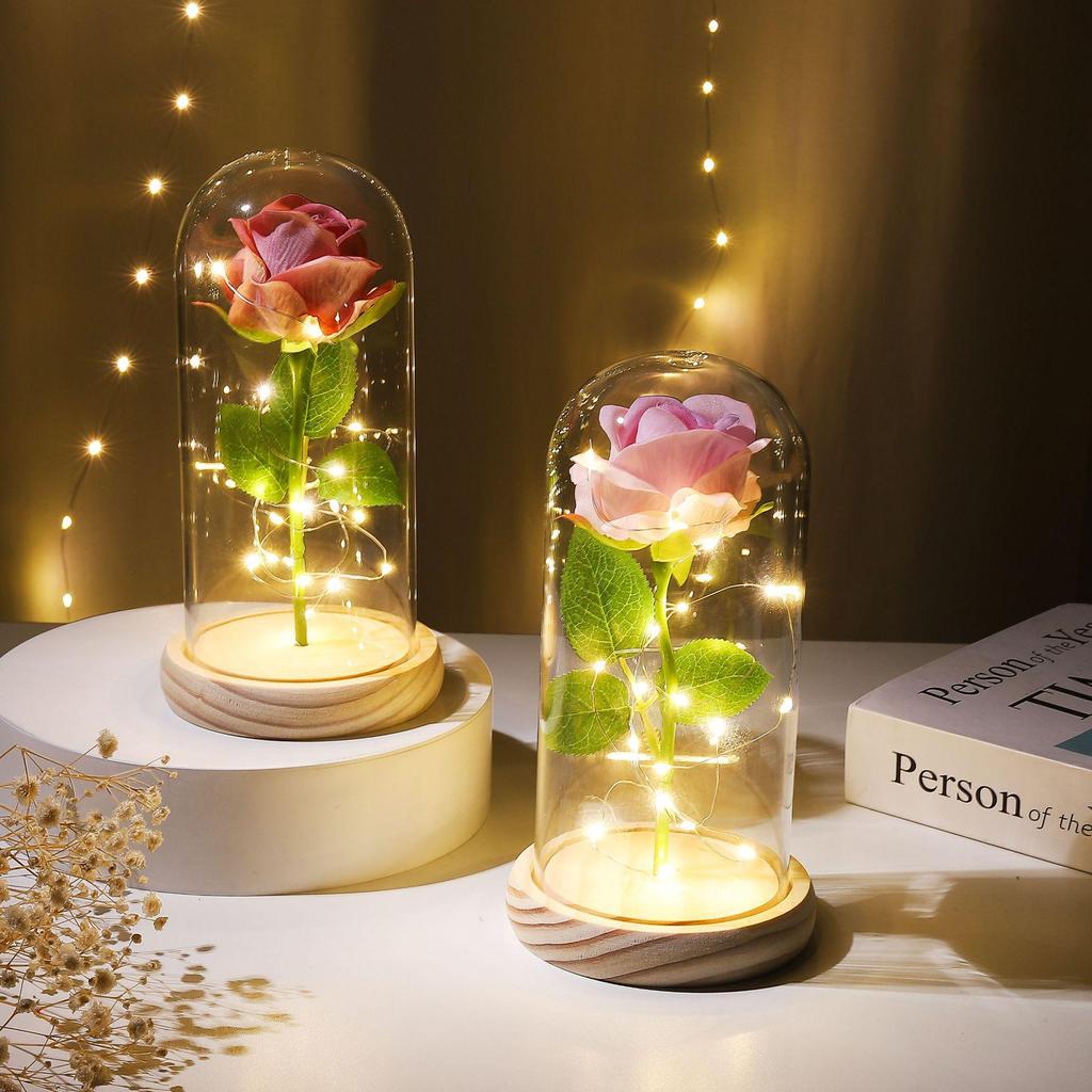 Eternal Rose Night Light: Glass Dome Gift for Christmas, Valentine's Day, or Qixi Festival