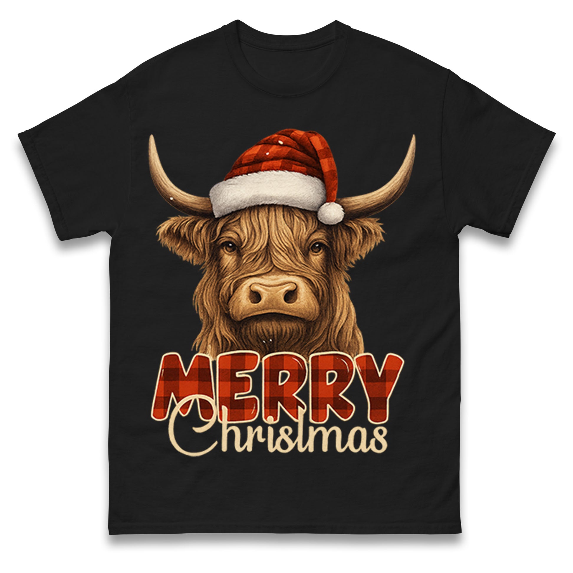 Highland Cow Christmas T Shirt Tshirt Mens Womens Unisex Tops Tees 4XL