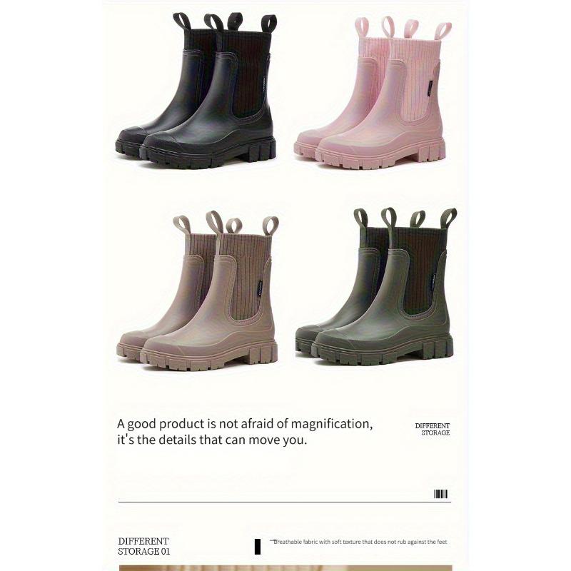 [Slip-Resistant Chelsea Boots] Slip-Resistant Chelsea Rain Boots | Women's Round Toe, PVC Upper & Sole, Comfortable Fabric, Versatile Outdoor Footwear