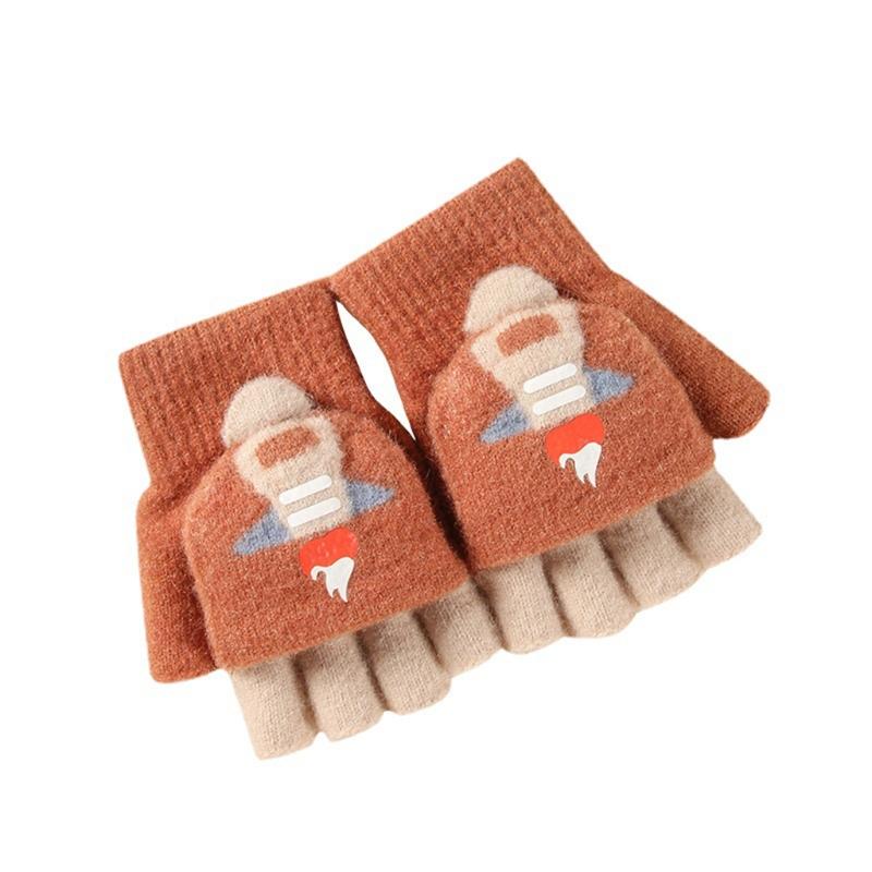 Convertible Gloves Winter Half Finger Mittens Stretchy Knit Fingerless Gloves with Soft Cover for Kids Teens Kawaii