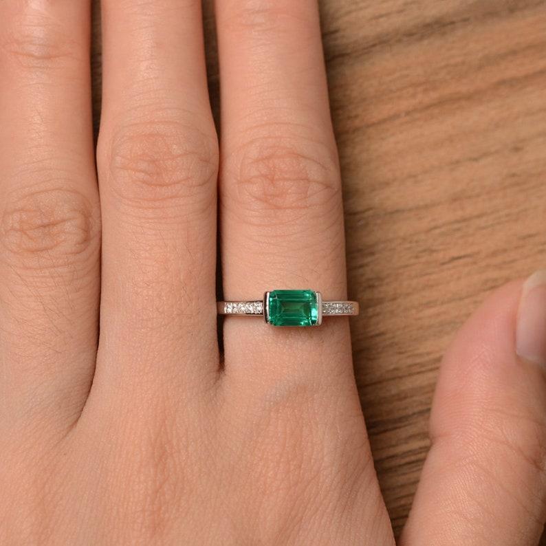 Women's Green Lab Emerald Gemstone Ring 925 Sterling Silver May Birthstone Engagement & Wedding Wear Stantement Ring