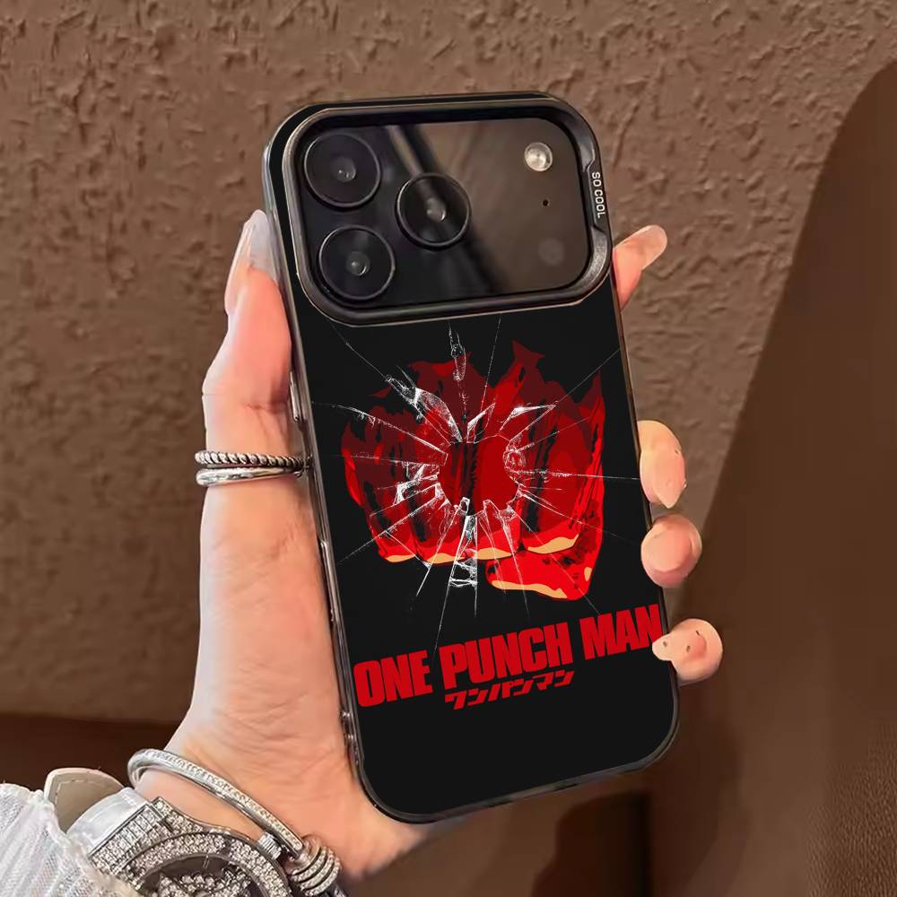 Anime O-One P-Punch Man Phone Case For iPhone 17,16,15,14,13,12,11,Pro Max,Plus Candy Silver Cover iPhone14