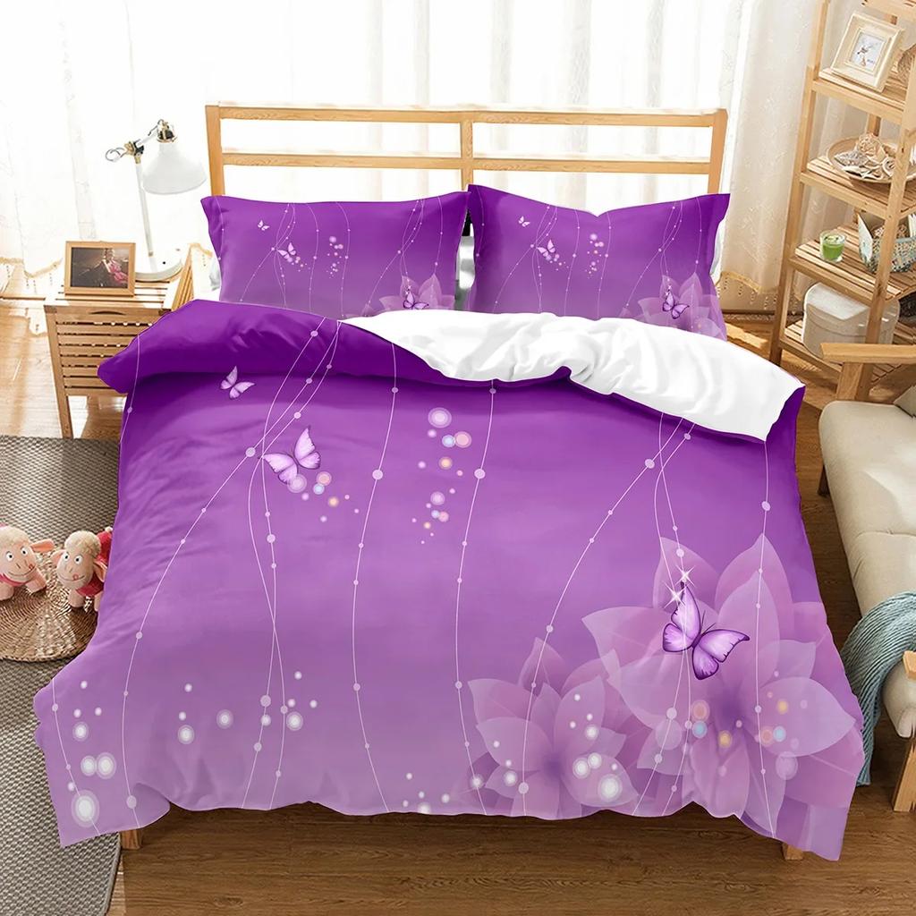 Butterfly And Flower Duvet Cover Girls Botanical Floral Bedding Set Microfiber Garden Flower Print Quilt Cover Twin King Size