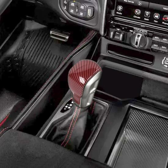 For Dodge Ram 1500 -2026 Red Carbon Fiber Gear Lever Shift Knob Cover Trim2*