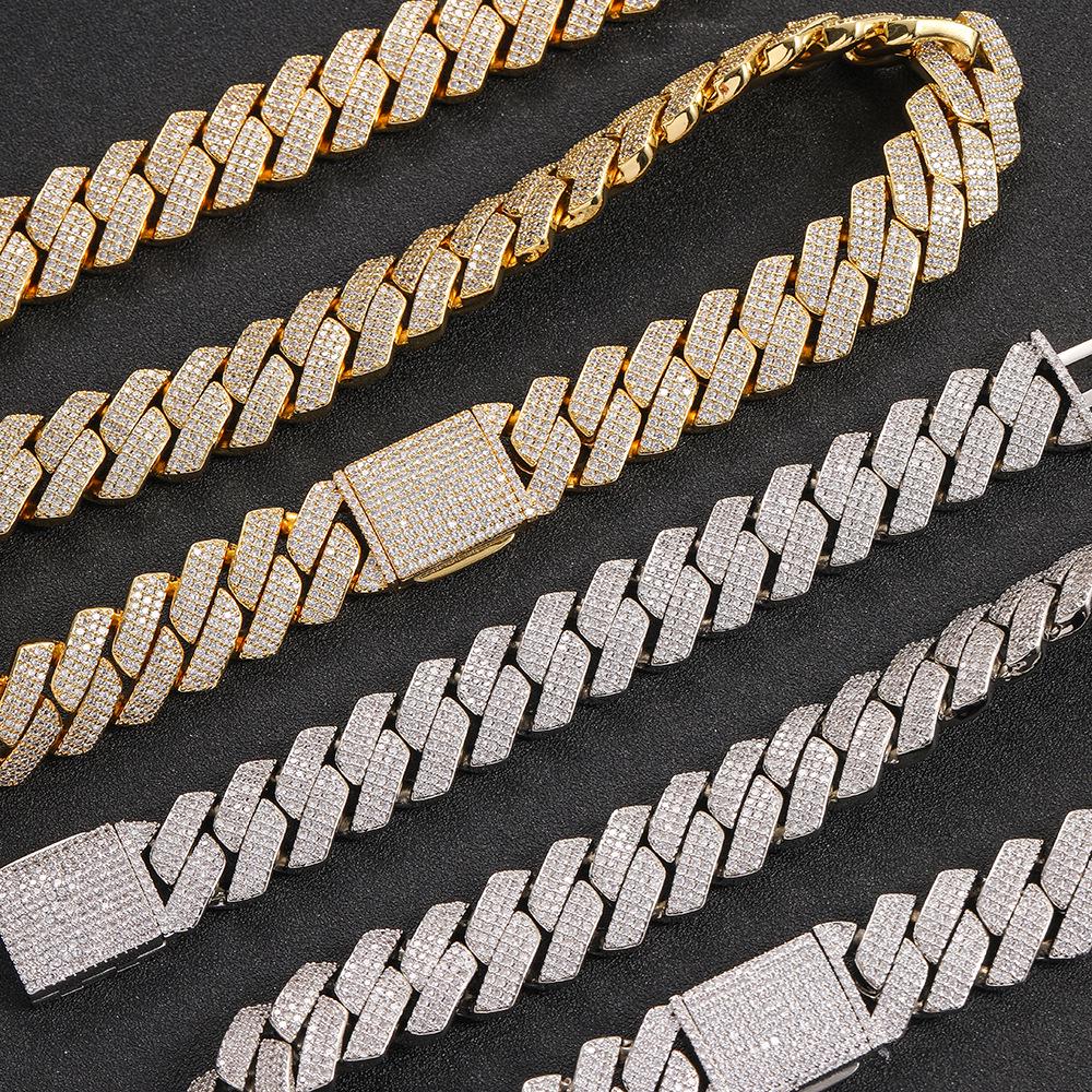 Men's Hip Hop 20mm Three-Row Zircon Rhombus Cuban Chain Full Diamond Necklace