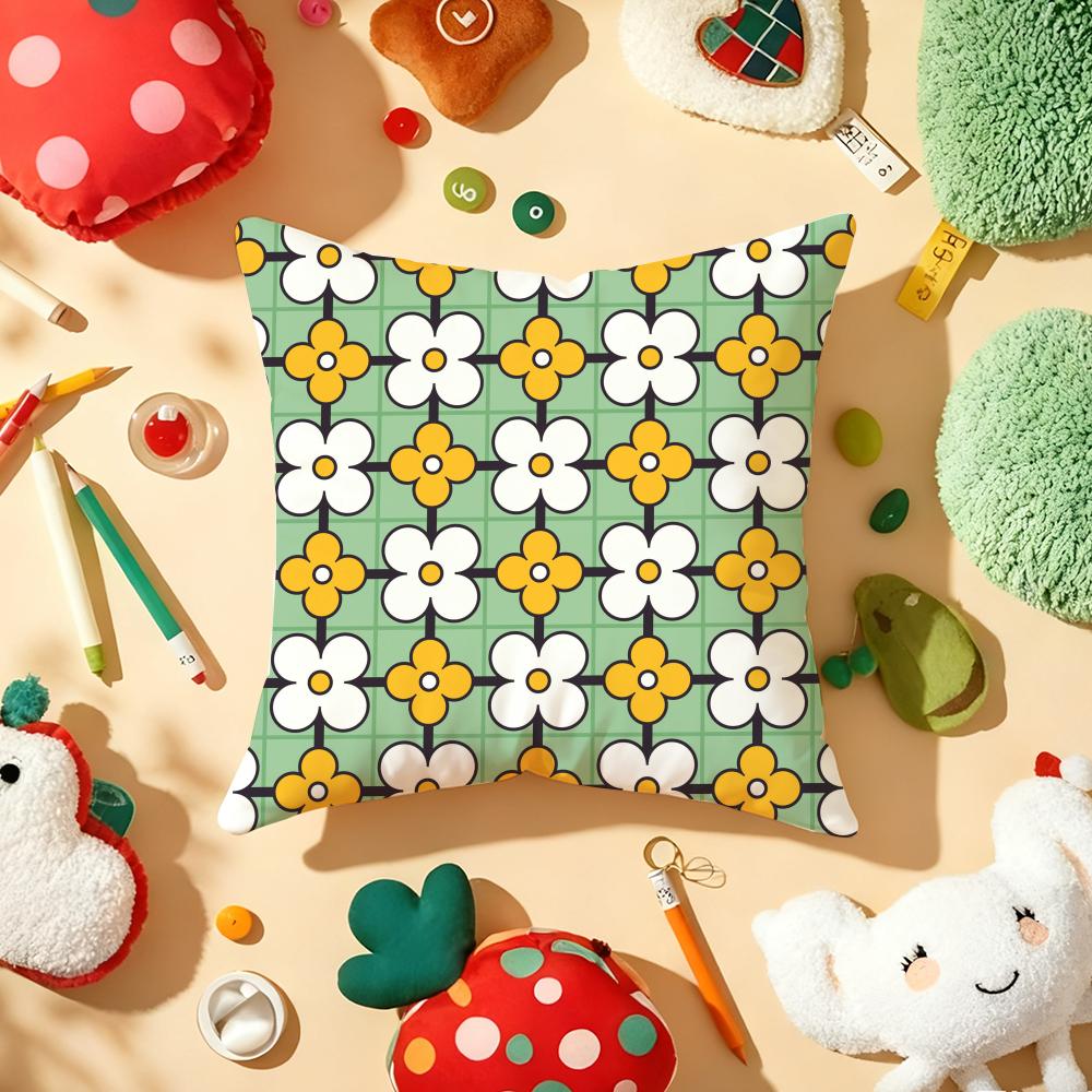 Checkered Flower Pattern Pillow Case Plush Fabric Soft Double-Sided Printed Sofa Warm Winter Home Gift Cushion Cover