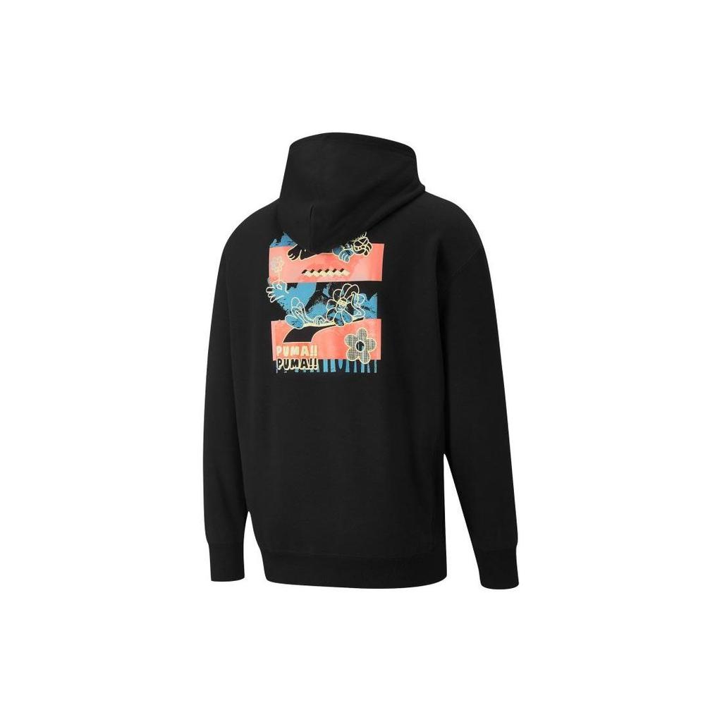 Puma Downtown Series Cartoon Flower Logo Printed Sports Casual Hoodie Men hoodies Black 537753-01