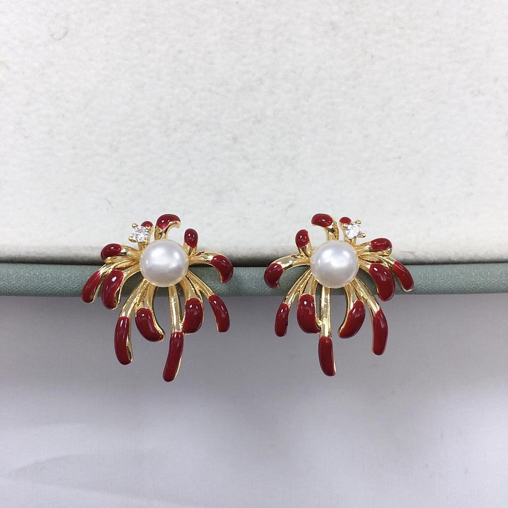 Zhuji Freshwater Pearl Stud Earrings - Autumn/Winter Fireworks Blooming Design for Women