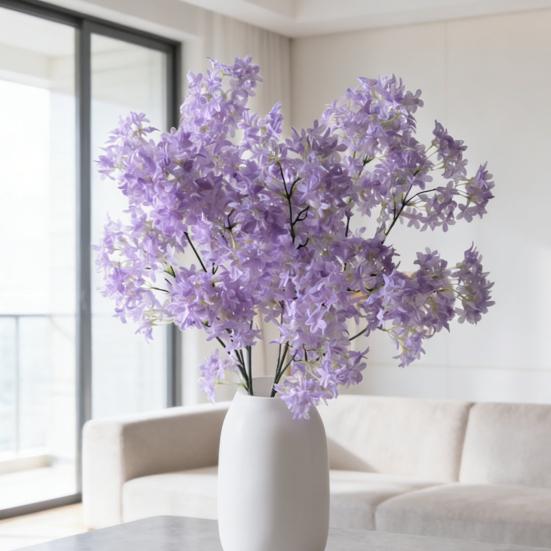 38" Artificial Lilac Flower Fake Long Stem Delphinium Branch Faux Silk Real Touch Lilac Floral Arrangement for Tall Vase Table Centerpieces Wedding