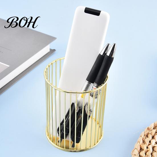 Office Desk Pen Holder Metal Holder, Nordic Organizer for Makeup Brushes, Electroplated Accessory Anti-Rust Multifunctional Storage Basket Pencils