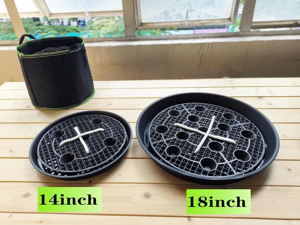 Stand,4-Pack 14 Inch, Elevated Plant Saucer Self-Watering Fabric Pot Base,