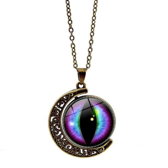 Unisex Multicolor Rotation Dragon Eye Moon Pendant Chain Necklace Jewelry Gift
