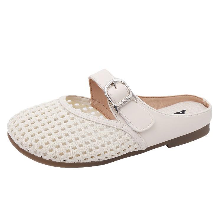 Hollow bag head half slippers women's breathable new summer mesh outer wear soft bottom slippers woven shallow mouth flat bottom sandals