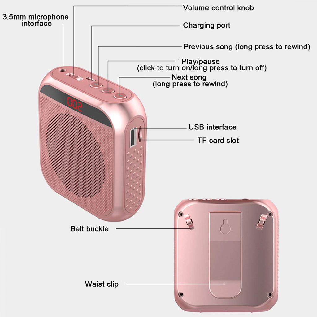 YCWF Teacher Voice Amplifier Portable Microphone Speaker PA System Rechargeable Rose Gold Outdoor Education Meetings Presentations