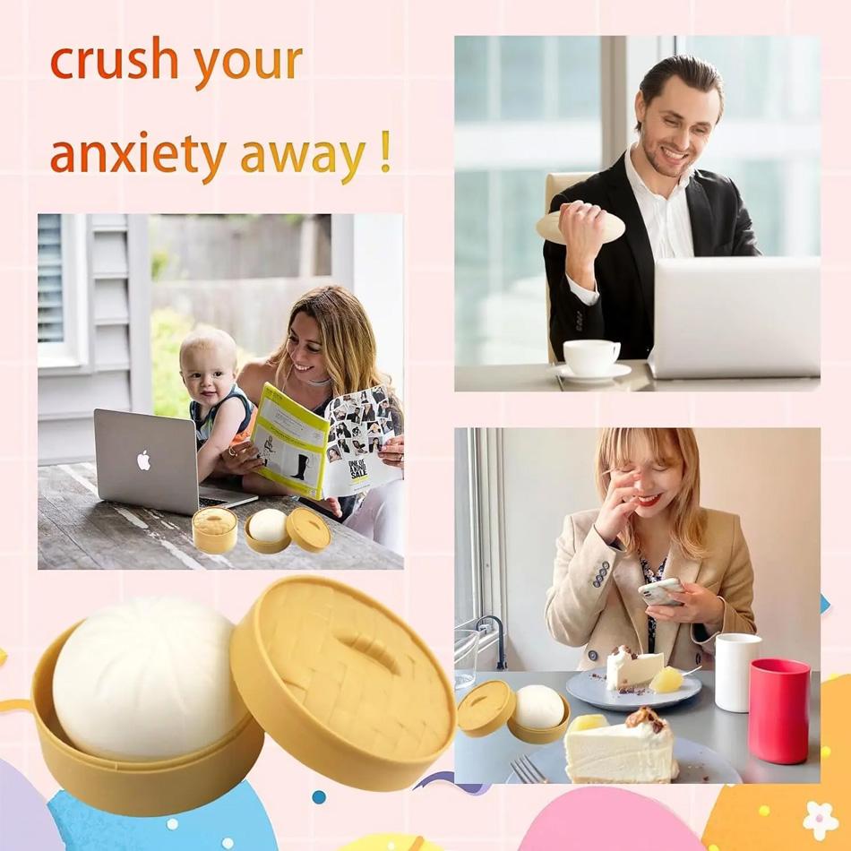 Colorful Dumpling Stress Balls Fidget Sensory Toys Simulation Food Squishies with Steamer Squeeze Dough for Anxiety Relief Gifts