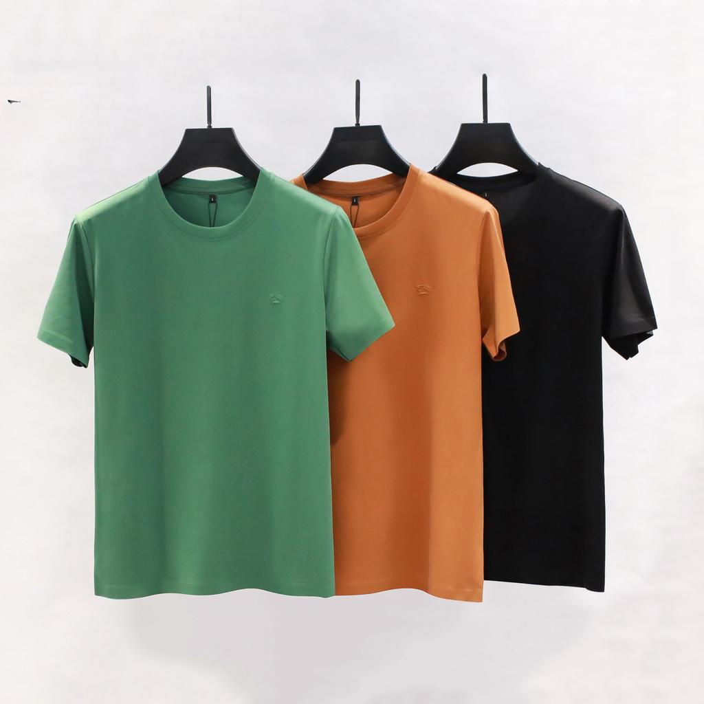 Spring Summer Menswear Soft Silk Men's round-Neck Short-Sleeved T-shirt