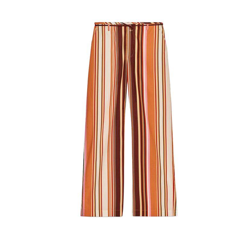 

Lapel Long Sleeves Cotton Stripes Pajamas Style Shirt 8598025 Stripes Mid Waist Flared Pants 8523025 Multicolor Pants L