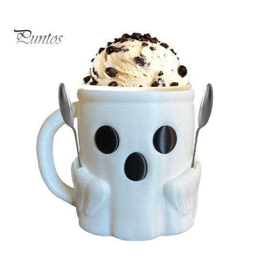 Creative Birthday Surprise Gift Halloween Ghost Ice Cream Pint Holder, Dual Spoon Slot And Theme Drinkware Handle Design Durable PLA Leak-Proof