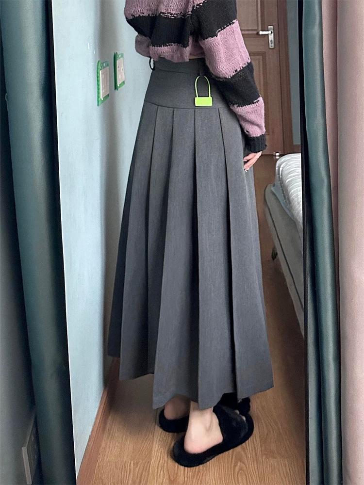 

Pear-Shaped Body Shape, Gray Suit, Pleated Skirt for Women, Spring Season, High-Waisted, Slimming, Mid-Length A-Line Skirt for Plus-Size Girls XL серый