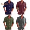 Spring Fall Men Shirt Turn-down Collar Chest Pocket Single-breasted Loose Long Sleeves Button Cardigan Mid Length Casual Daily Wear Top